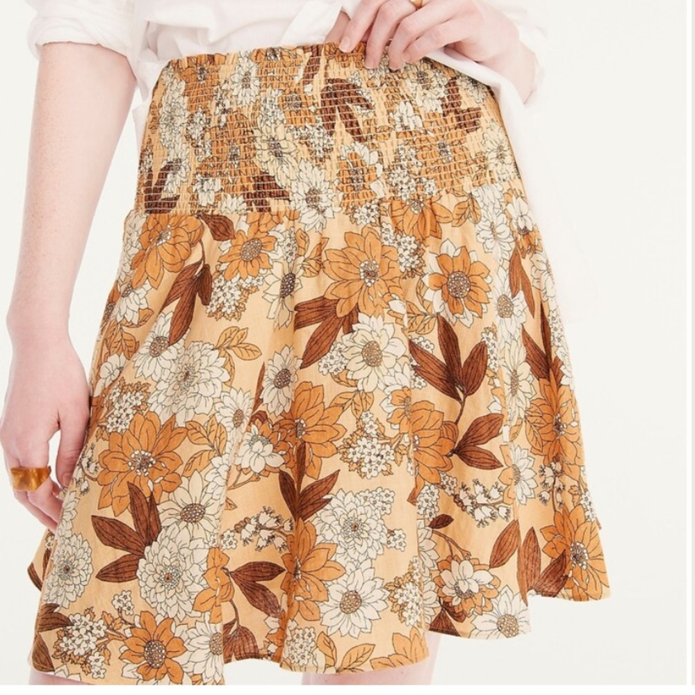 J CREW Linen smocked mini circle skirt in zinnia floral- women’s small